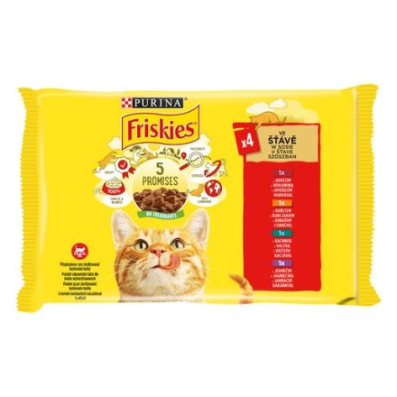 12x Friskies 4x85g Piros Csirke + Marha + Bárány + Kacsa  Alutasakos macskaeledel